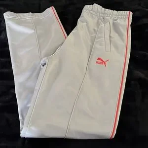 Puma Pants Jumpsuits Silver Grey Puma Track Pants S Red Logo Stripe Joggers Drawstring Waist Poshmark